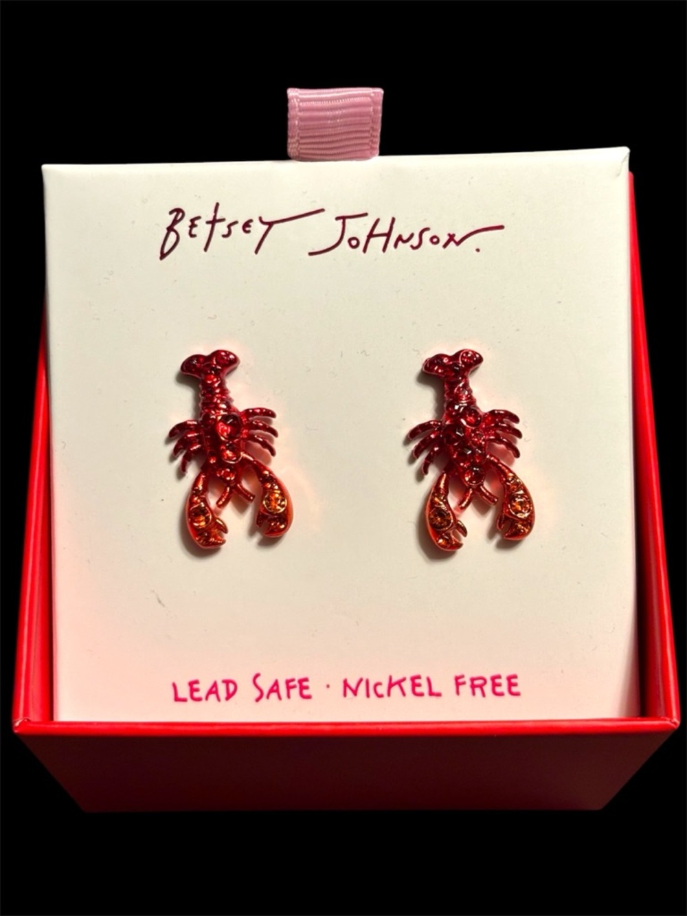NWT•Betsey Johnson Red Lobster Metallic Stud Earrings